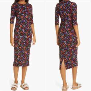 FARM Rio Leopard Print Jersey Sheath Dress in Black Ikat-Dyed Size S